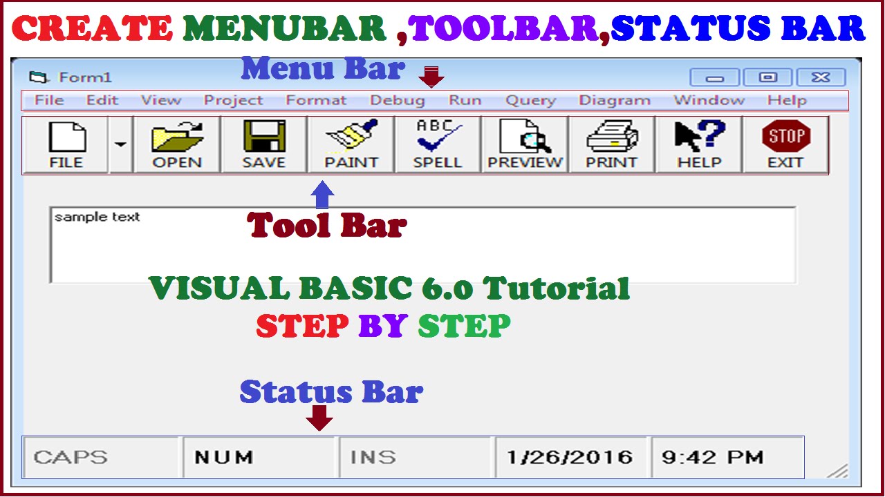 Create Tool Bar,Status Bar And Menu Bar Using Visual Basic 6.0-Step By ...