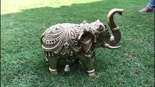 Order Online Royal Brass Elephant Animal Decorative Statue with Engraved Figures #Elephant #Murti