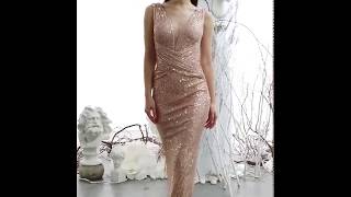 Sparkly Rose Gold Sequins Evening Dresses 2020