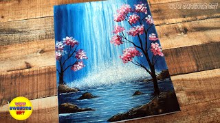 Drawing Challenge #14｜Acrylic｜Easy Waterfall Landscape Painting tutorial for beginners｜Step by step