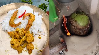 ডাব চিংড়ি পুরোটাই উনুনের মধ্যে কাঠ-কয়লায় বানানো || Daab chingri made entirely of wood charcoal