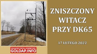 Zniszczony witacz na wjeździe do Gołdapi przy DK65