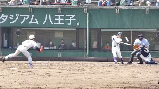 明大中野八王子 福本真士 タイムリー2ベース *風切音 2021年4月18日(日)春季東京都高校野球大会[準々決勝日大三高戦]