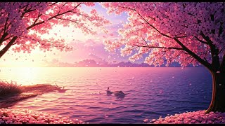 Piano Melodies \u0026  Rainscape  🌸 Sakura Blossom for Relaxing, Peaceful Mind, and Sleep Faster