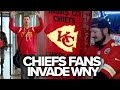 VIDEO: Chiefs fans arrive in Buffalo ahead of Sunday's big showdown against the Bills