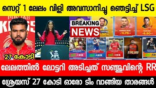 ഐപിൽ ചരിത്രത്തിലെ റെക്കോഡ് 27 കോടി,സഞ്ജുവിന് കോളടിച്ചു |SHREYAS 27 CR|RR|CSK|IPL AUCTION|NEWS LIVE