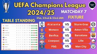 UCL FIXTURES TODAY – MATCHDAY 7 • UCL TABLE STANDINGS TODAY • CHAMPIONS LEAGUE FIXTURES 2024/25