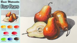 Basic watercolor - Four Pears (wet-in-wet. Arches rough).NAMIL ART