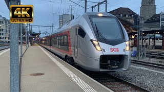 Ausfahrt des neuen (SOB Flirt) in St. Gallen auf Gl. 6