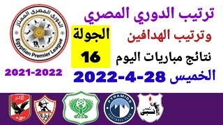 ترتيب الدوري المصري وترتيب الهدافين ونتائج مباريات اليوم الخميس 28-4-2022 من الجولة  16