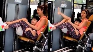 Shilpa Shetty CUTEST Video Workout With Son Viaan Kundra At Gym