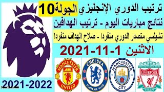 ترتيب الدوري الانجليزي وترتيب الهدافين ونتائج مباريات اليوم الاثنين 2021/11/1 ونهاية الجولة 10