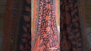 #Dolphin Handloom (Kolkata) Pure Tussar Kantha work black\u0026red combination saree with bp #-8583830616