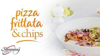 Slimming World pizza frittata and chips - 2 Syns per serving - full recipe in the description