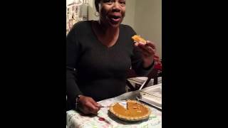 Ms Debi trying  Patti Labelle s  sweet potato pie