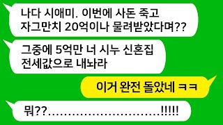 [톡톡사이다] 친정 아빠 돌아가시고 상속 받은 20억중에 5억을 시집가는 시누이 전셋값에 보태라는 미친 시모와 거지 시댁을 참 교육합니다 !!!