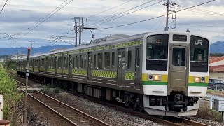 211系A28編成(矢絣色)が西松井田駅付近を通過するシーン