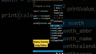 Display Calendar using Python| #shorts #coding #python