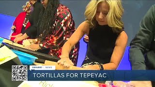 Denver7's Lisa Hidalgo rolling tortillas for Tepeyac