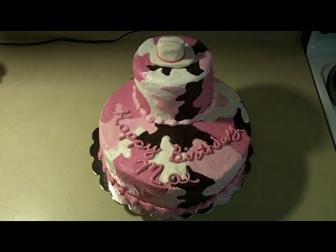 Pink Buttercream Camouflage Birthday Cake with Cowboy Hat Pink Buttercream Camouflage Birthday Cake with Cowboy Hat