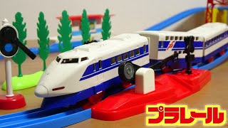 夢の超特急☆また懐かしいのが登場しました！プラレール たのしい電車ビデオ付 立体交差セット ほぼ新品！？100系新幹線 二階建て食堂車☆カッコイイね！