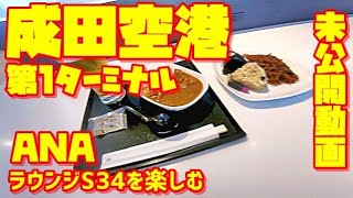 【世界の遊び場】日本一時帰国の成田空港第1ターミナル ANAラウンジS34を楽しむ 。ラウンジ編として再編集。麺・カレーコーナーは何処なの？　後半は未公開分で〜すｗ