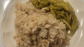 11/04/2024:  Mamie's Chicken and Rice served with Buttered and Seasoned Canned Green Beans