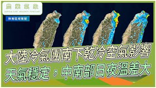 農業氣象 114/02/17 大陸冷氣團南下乾冷空氣影響，天氣穩定，中南部日夜溫差大