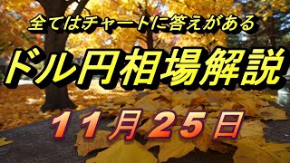 【FX】ドル円為替相場の予想と前日の動きをチャートから解説。日経平均、NYダウ、金チャートも。11月25日