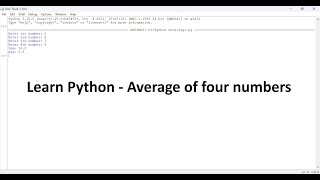 Learn Python || Average of four numbers in python ||