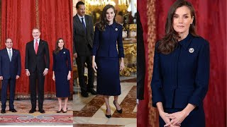 Queen Letizia in Blue Tweed for Egypt welcome