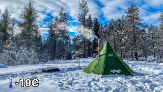 Hot Tent Camping In Snow 4K