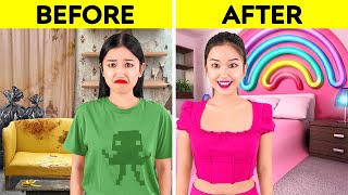 AMAZING ROOM MAKEOVER || Coolest Hacks and DIY Decor Ideas on a BUDGET by 123 GO! CHALLENGE