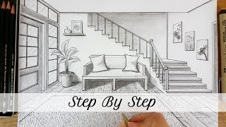 How to Draw An Entryway In One Point Perspective | Step By Step