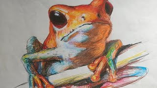 【土人教画】560 彩铅画 蛙 terrain art class – crayon frog 土人老师网课报名微信号：16478318998