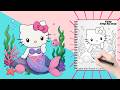 How to Draw Mermaid Hello Kitty Step by Step 🧜‍♀️🐱 | Easy Art for Kids with Ocean Background