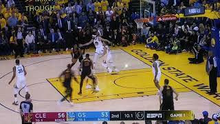 Golden states Stephen curry hits a crazy backcourt buzzer beater shot against Cavs game 1 of finals.