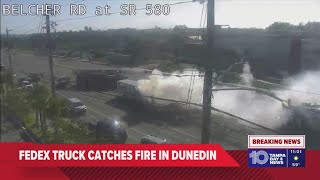 FedEx truck catches fire on Pinellas County roadway