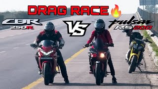 HOND CBR 250R VS PULSAR RS200🔥||DRAG RACE 💥||LEAGENDERY BATTLE 🚀||