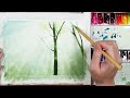 水彩画の制作手順「森の光」／how to paint sun rays through forest trees in watercolor