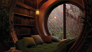 Cozy Reading Nook Ambience: Heavy Rain on Window Sounds and Crackling Fire