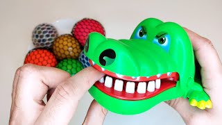 Oddly Satisfying Video | Crocodile Dentist eating Slime Mesh Balls | Mesh Balls | squishy ball