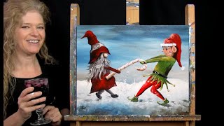 Learn How to Paint GNOME VERSUS ELF with Acrylic - Paint and Sip at Home - Fun Step by Step Tutorial