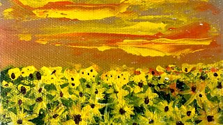 How to paint sunflower field/ Easy acylic painting /step by step painting/satisfying ASMR