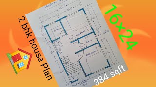 16×24 house plan || 2 BHK house design || 384 sqft ghar ka naksha ||