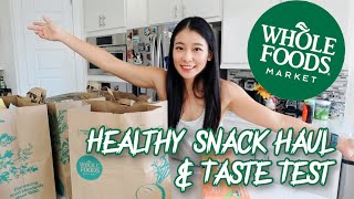 wholefoods haul! healthy chips, juices, prebiotic soda| healthy grocery haul & taste test
