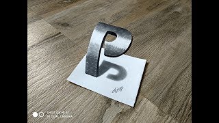 3D Letter Drawing - How To Draw 3D Curved Letter P - Art Maker Akshay