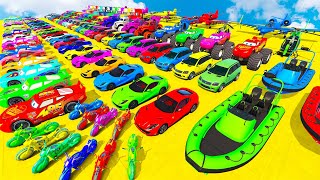 GTA V Mods Stunt Car Racing Challenge 💥 SPIDER-MAN With Amazing Super Cars Motorcycles Boat \u0026 Planes