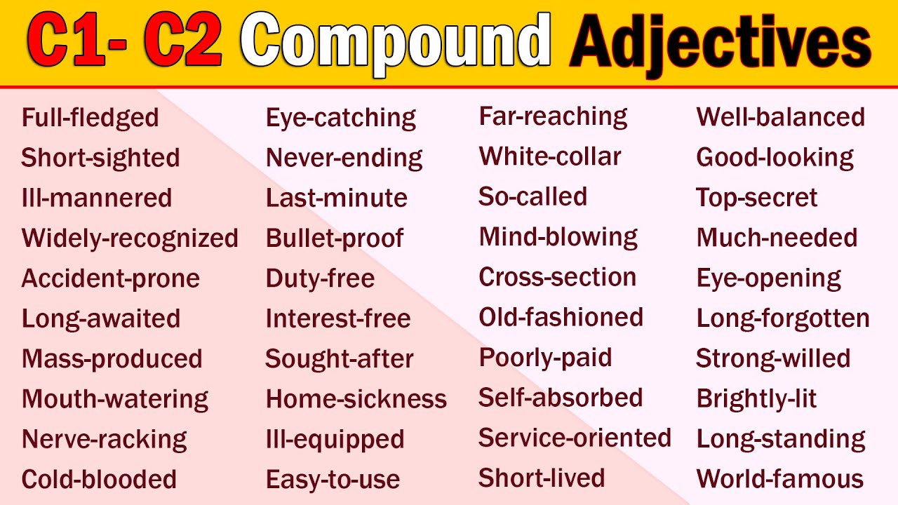 C1 C2 Level Compound Adjectives Advanced Vocabulary For Ielts Toefl And Pte Youtube C1 C2 Level Compound Adjectives Advanced Vocabulary For Ielts Toefl And Pte Youtube