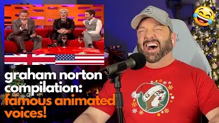 American Reacts to the Graham Norton Show: Famous Animated Voices Compilation!